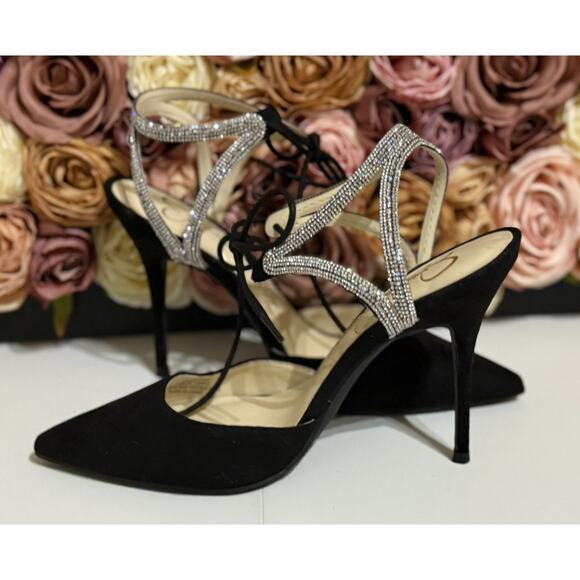 Jessica Simpson Wesira Black Heels With Rhinestones And Ankle Wrap Size 6.5M - Picture 3 of 7